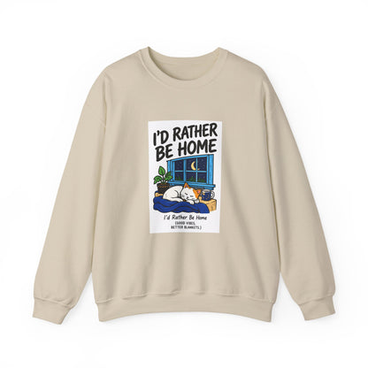 I'd Rather Be Home Sweatshirt — Cozy Cat Window Night Crewneck