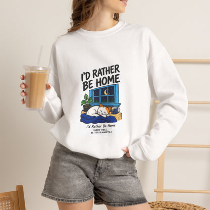 Crewneck Sweatshirt — 'I'd Rather Be Home' Cozy Cabin Graphic