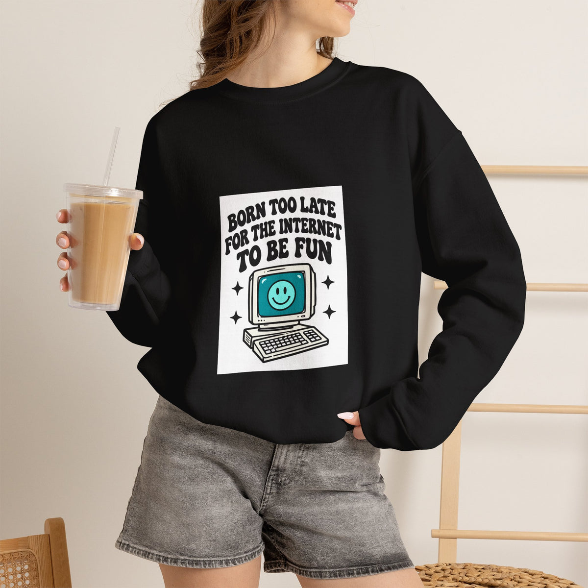 Retro Computer 'Never Too Late To Be Fun' Sweatshirt | Cute Tech Graphic
