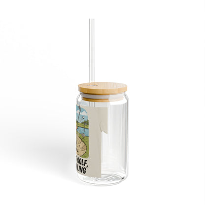 Golf Sipper Glass 16oz — "It's Just Golf, Keep Smiling"