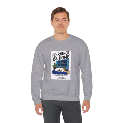 I'd Rather Be Home Sweatshirt — Cozy Cat Window Night Crewneck