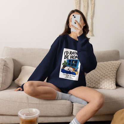 I'd Rather Be Home Sweatshirt — Cozy Cat Window Night Crewneck