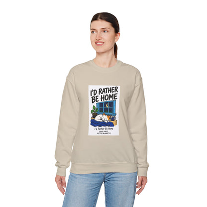 I'd Rather Be Home Sweatshirt — Cozy Cat Window Night Crewneck
