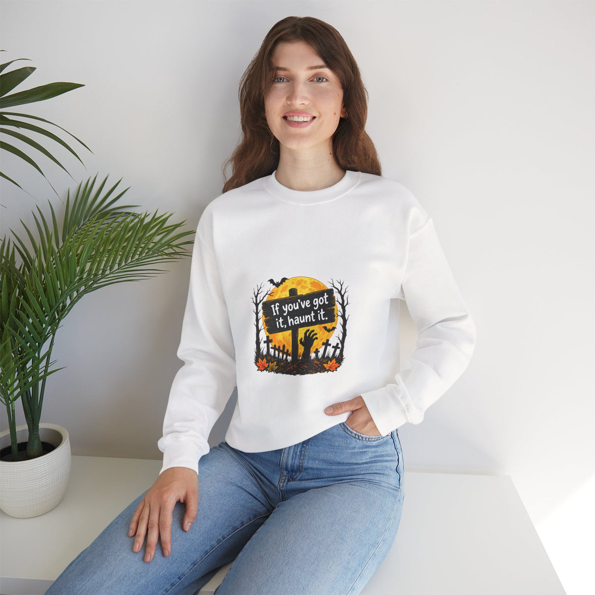 If Youve Got It Haunt It sweatshirt | Halloween cemetery moon design