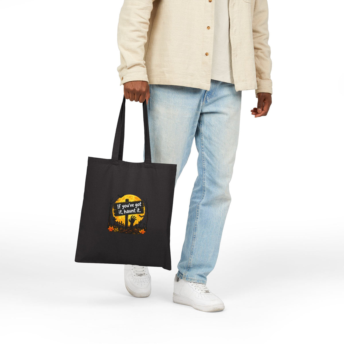 If you've got it, haunt it Tote Bag | Halloween ghost graveyard pumpkin design