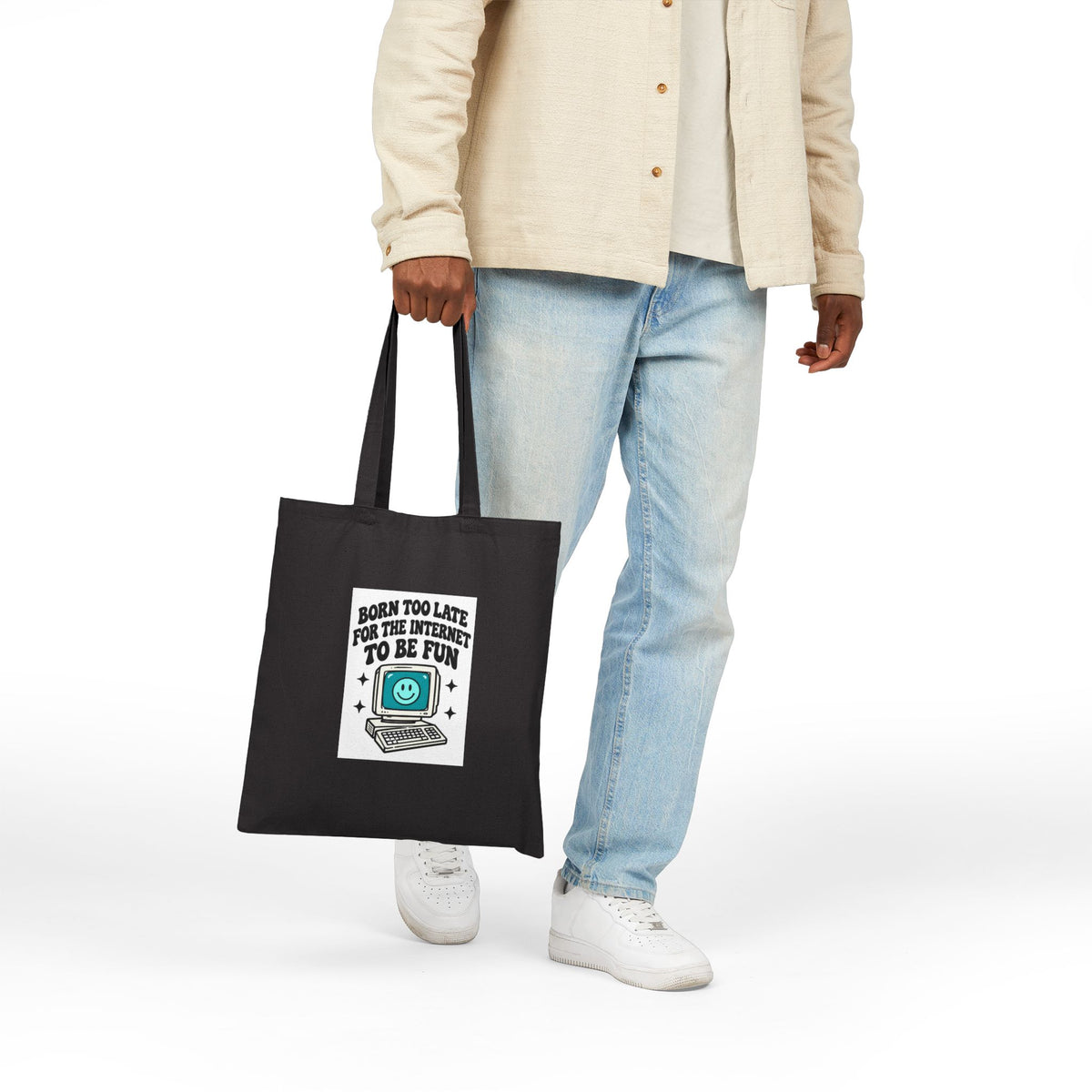 Tote Bag — "Born Too Late for the Internet to Be Fun" Retro Computer Canvas Tote