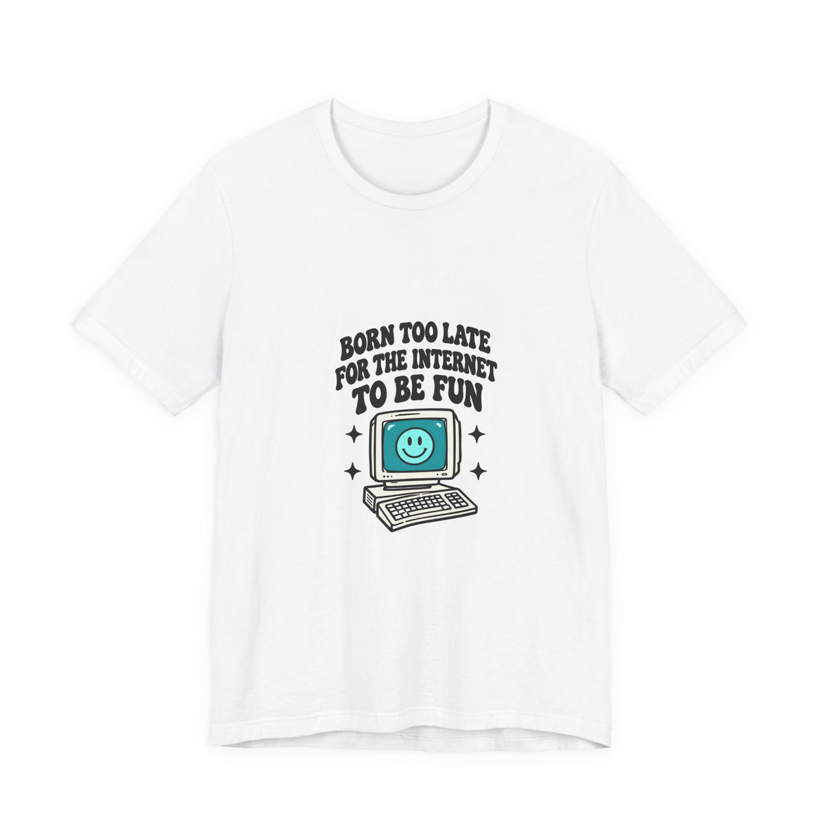Retro Computer Cartoon Tee | "Never Too Late To Be The Fun" graphic