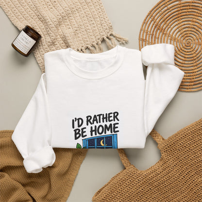 Crewneck Sweatshirt — 'I'd Rather Be Home' Cozy Cabin Graphic