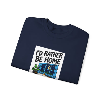 I'd Rather Be Home Sweatshirt — Cozy Cat Window Night Crewneck