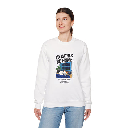 I'd Rather Be Home Sweatshirt — Cozy Cat Window Night Crewneck