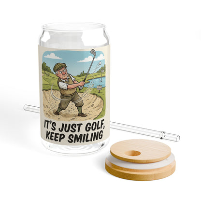 Golf Sipper Glass 16oz — "It's Just Golf, Keep Smiling"