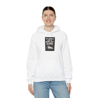 My Dream Job Is Being Left Alone Hoodie | Vintage Cat Illustration, Sarcastic Quote