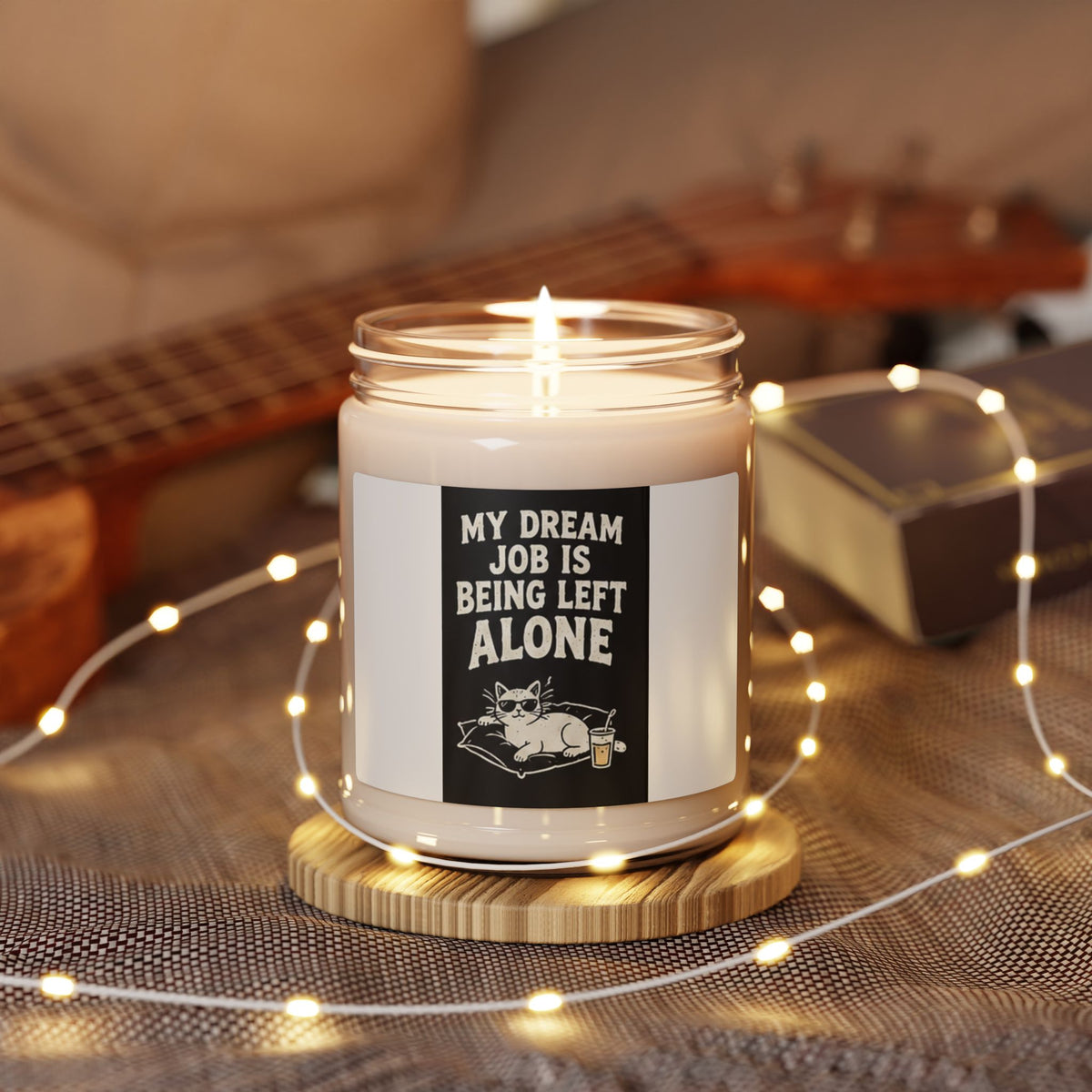My Dream Job Is Being Left Alone Candle | 9oz Soy Candle, Cat Illustration
