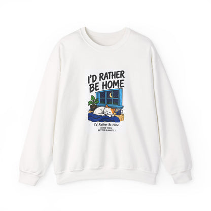 I'd Rather Be Home Sweatshirt — Cozy Cat Window Night Crewneck