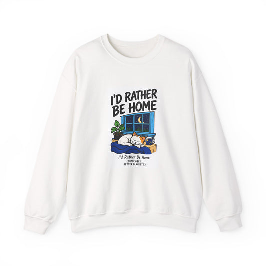 I'd Rather Be Home Sweatshirt — Cozy Cat Window Night Crewneck