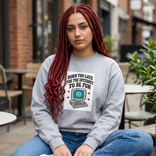 Retro Computer 'Never Too Late To Be Fun' Sweatshirt | Cute Tech Graphic