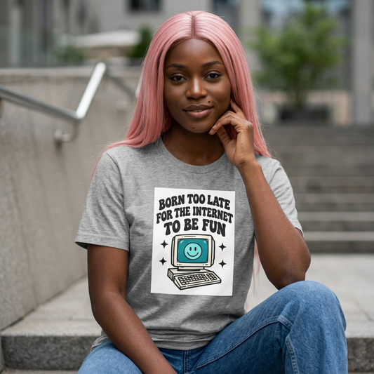Retro Computer Cartoon Tee | "Never Too Late To Be The Fun" graphic