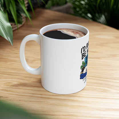 I'd Rather Be Home mug | Cat sleeping by window, cozy night scene
