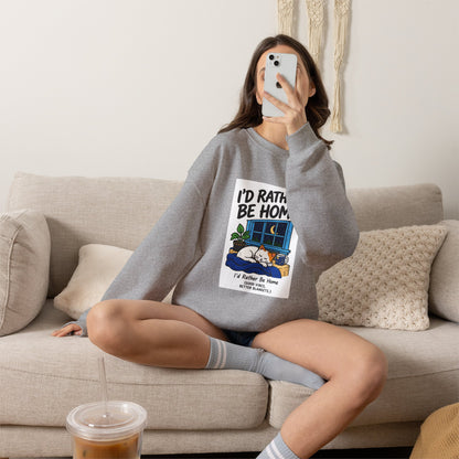 I'd Rather Be Home Sweatshirt — Cozy Cat Window Night Crewneck