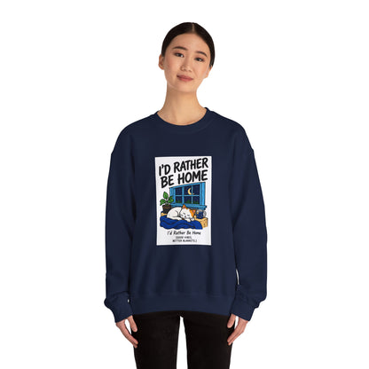 I'd Rather Be Home Sweatshirt — Cozy Cat Window Night Crewneck