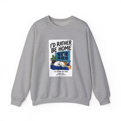 I'd Rather Be Home Sweatshirt — Cozy Cat Window Night Crewneck