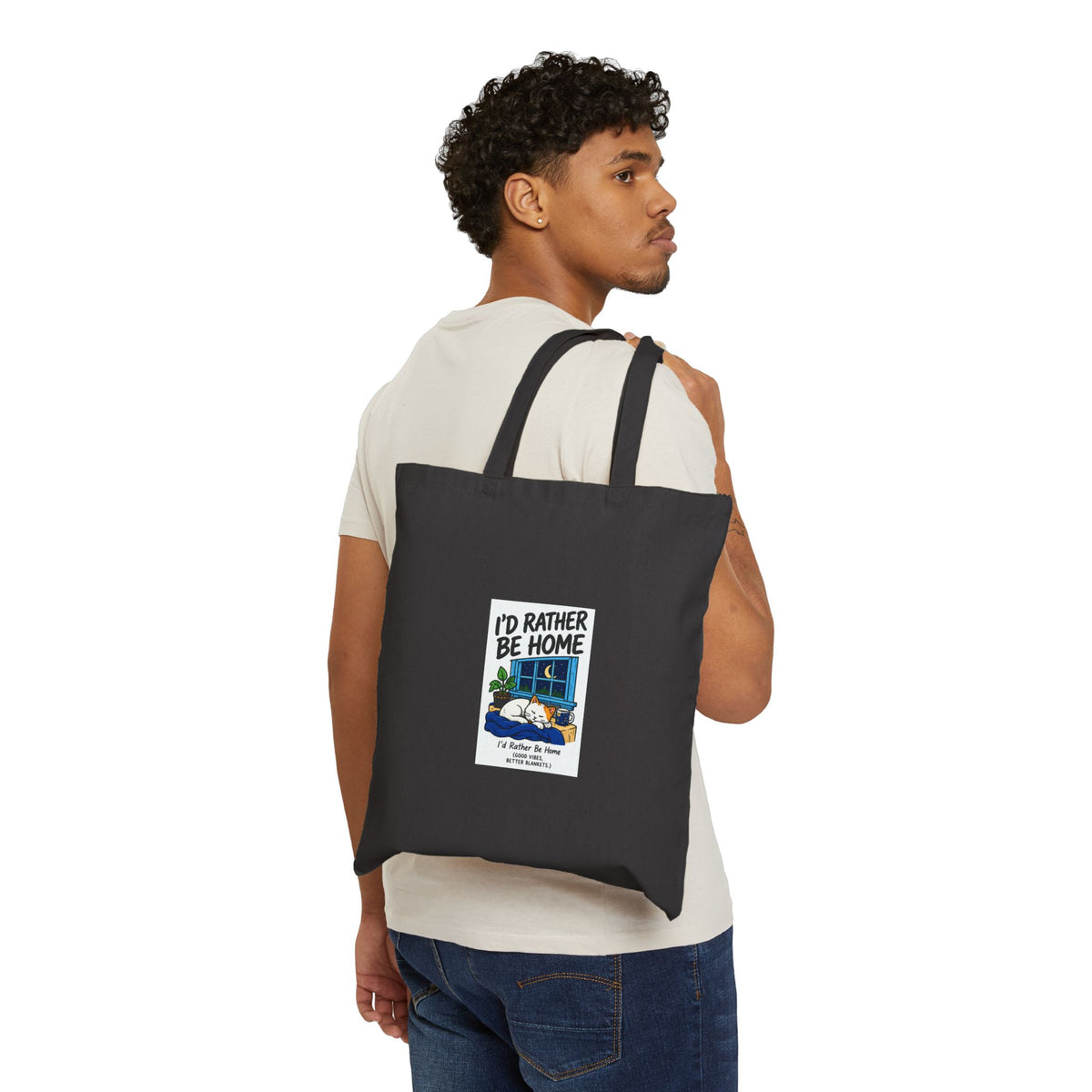 Canvas Tote Bag - "I'd Rather Be Home" Cozy Camper Illustration