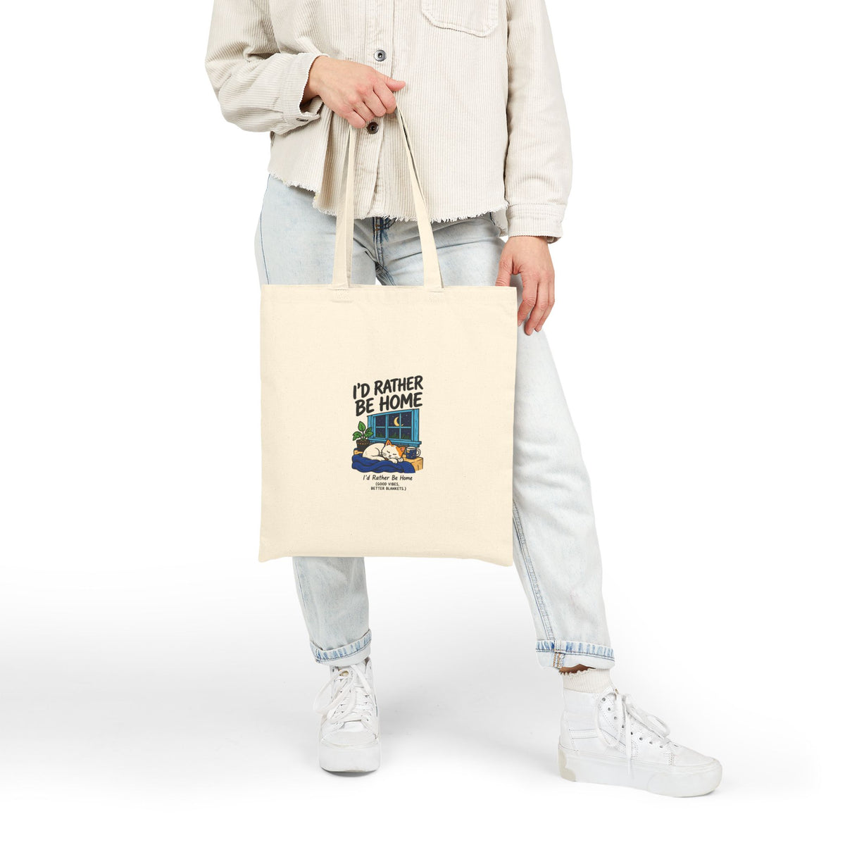 Canvas Tote Bag - "I'd Rather Be Home" Cozy Camper Illustration