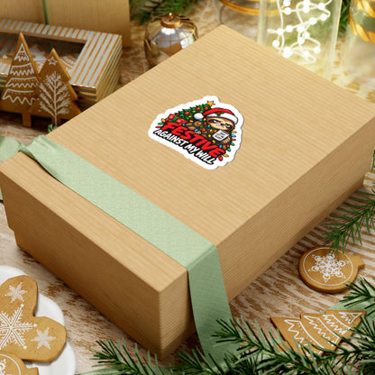 Holiday Sloth Sticker — "Festive Against My Will" Christmas Kiss-Cut Sticker