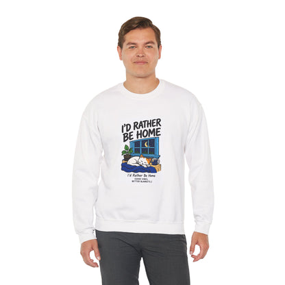 I'd Rather Be Home Sweatshirt — Cozy Cat Window Night Crewneck