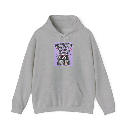 Raccoon 'Romanizing My Poor Decisions' Hoodie – Funny Sarcastic Graphic Pullover