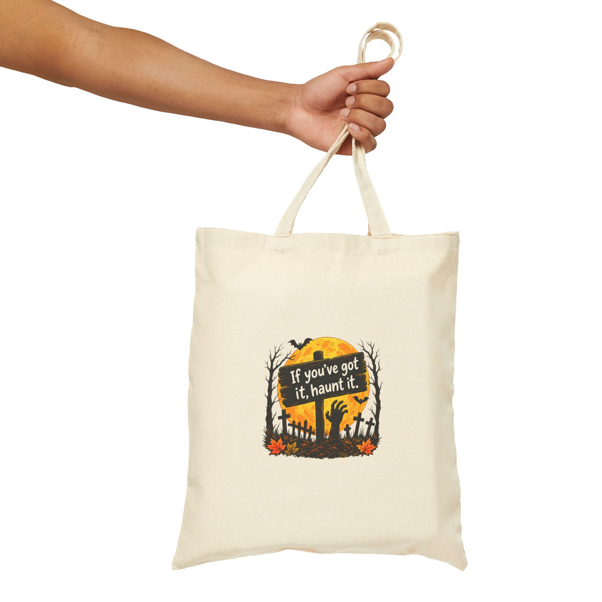 If you've got it, haunt it Tote Bag | Halloween ghost graveyard pumpkin design