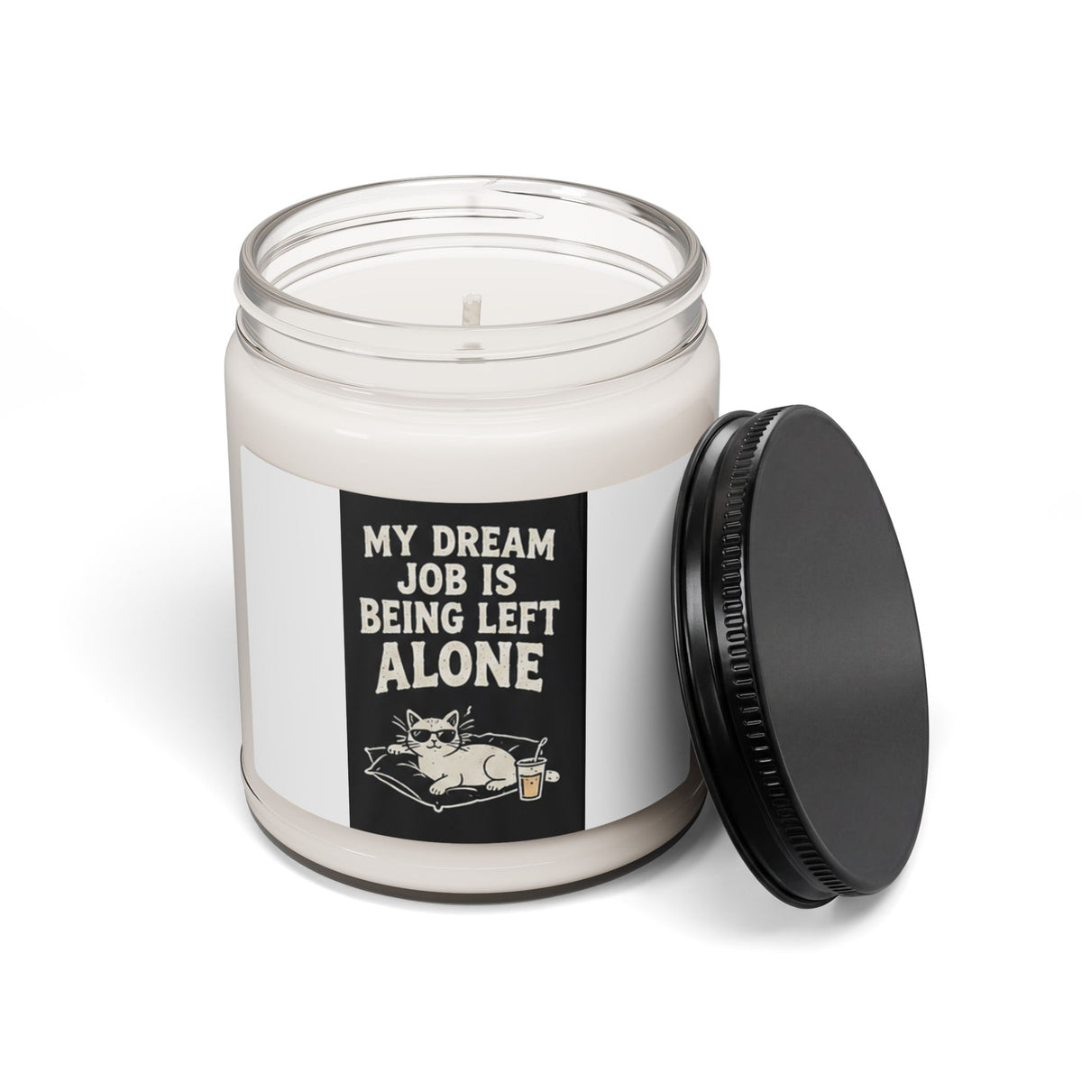 My Dream Job Is Being Left Alone Candle | 9oz Soy Candle, Cat Illustration