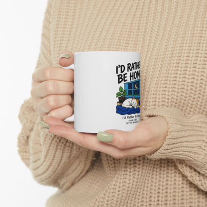 I'd Rather Be Home mug | Cat sleeping by window, cozy night scene