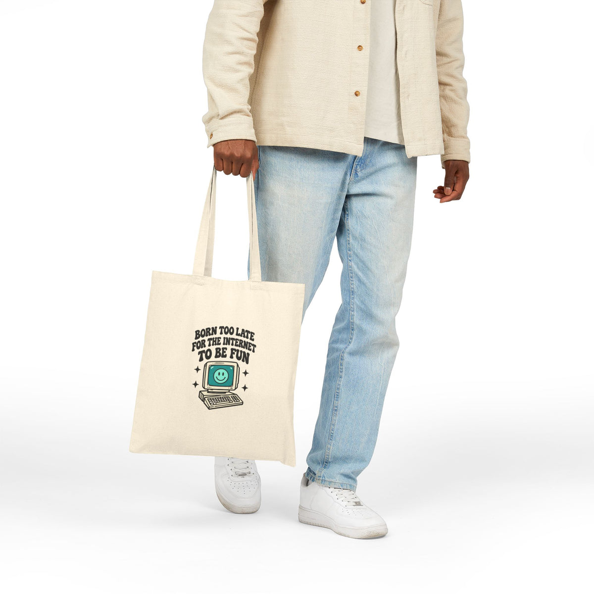 Tote Bag — "Born Too Late for the Internet to Be Fun" Retro Computer Canvas Tote