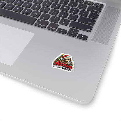 Holiday Sloth Sticker — "Festive Against My Will" Christmas Kiss-Cut Sticker
