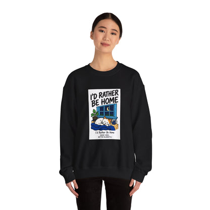 I'd Rather Be Home Sweatshirt — Cozy Cat Window Night Crewneck
