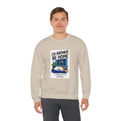 I'd Rather Be Home Sweatshirt — Cozy Cat Window Night Crewneck