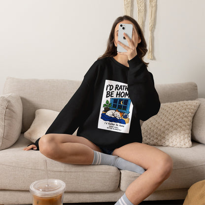 I'd Rather Be Home Sweatshirt — Cozy Cat Window Night Crewneck